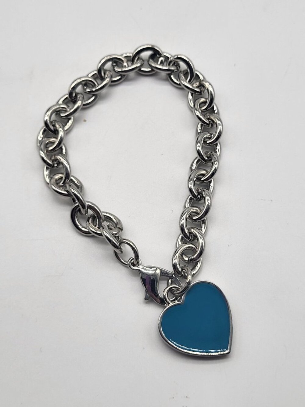 Women of Faith Chunky Heart Silver Tone Bracelet Blue Enamel y2k Religious - Picture 2 of 6